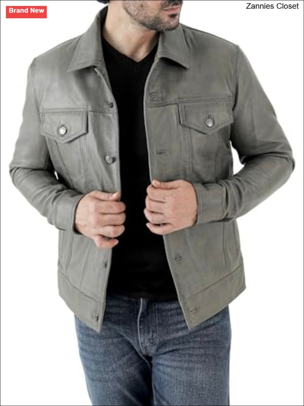 Mens Genuine Leather Trucker Jacket Suede Button Front Shirt Coat